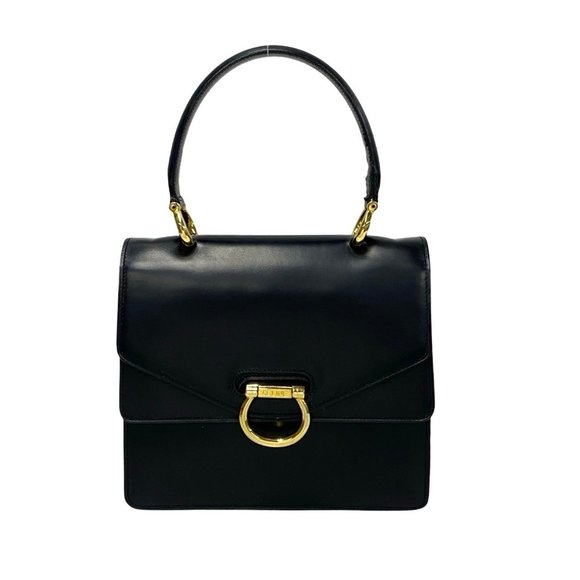 CELINE Vintage Gancini Hardware Calf Leather Handbag Mini Tote Bag Black 44809 - Picture 1 of 8